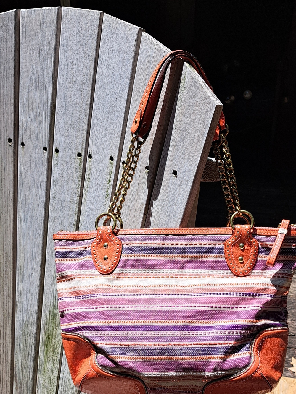 Coach Y2K Striped Pink, Orange & Purple Shoulder Bag with Gold Chain. - Picture 2 of 7